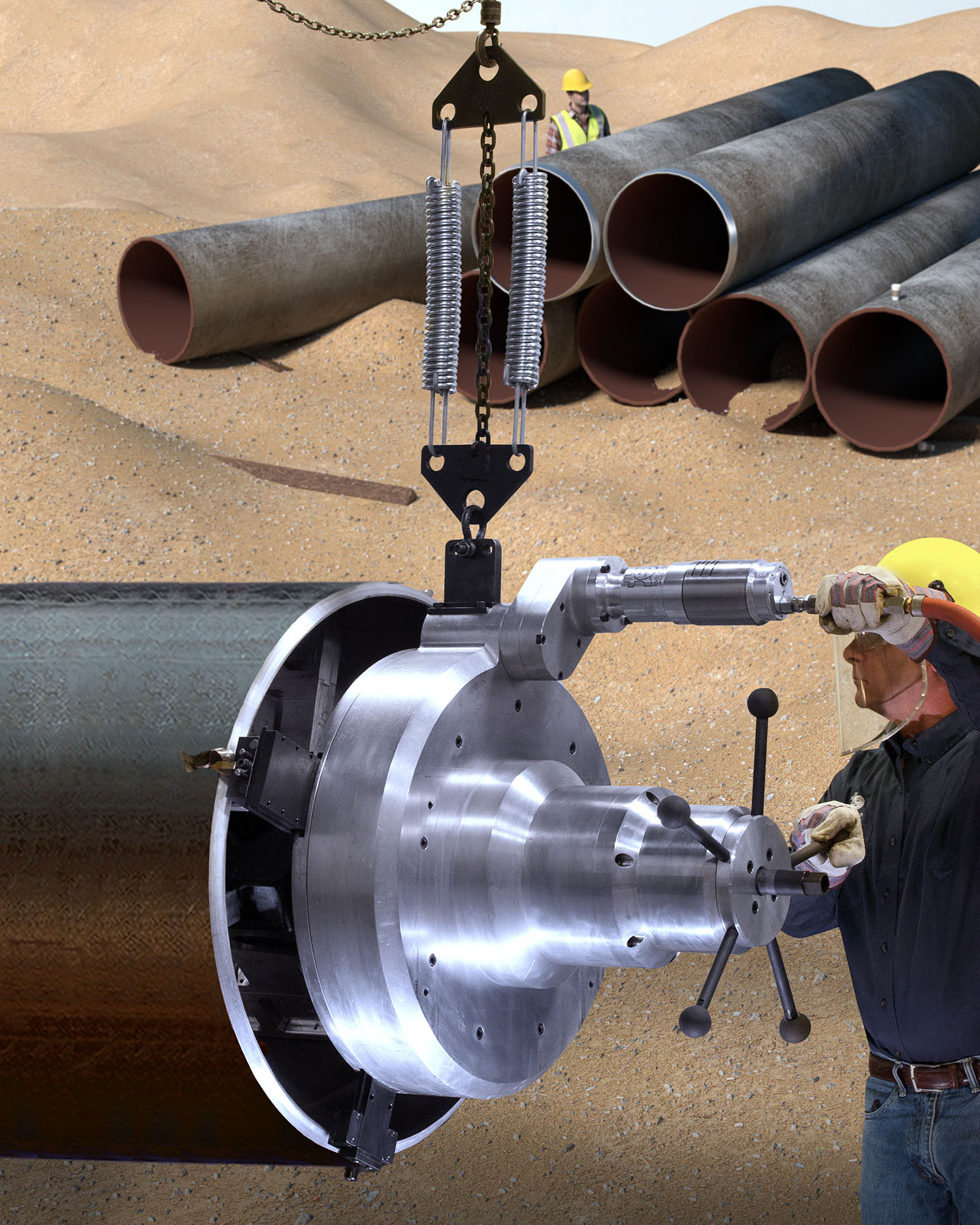 Pipeline beveling tool preps large diameter pipe for